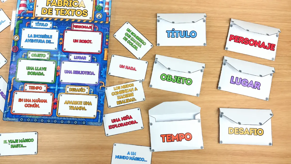 Tarjetas de la Fábrica de Textos con los sobres organizadores