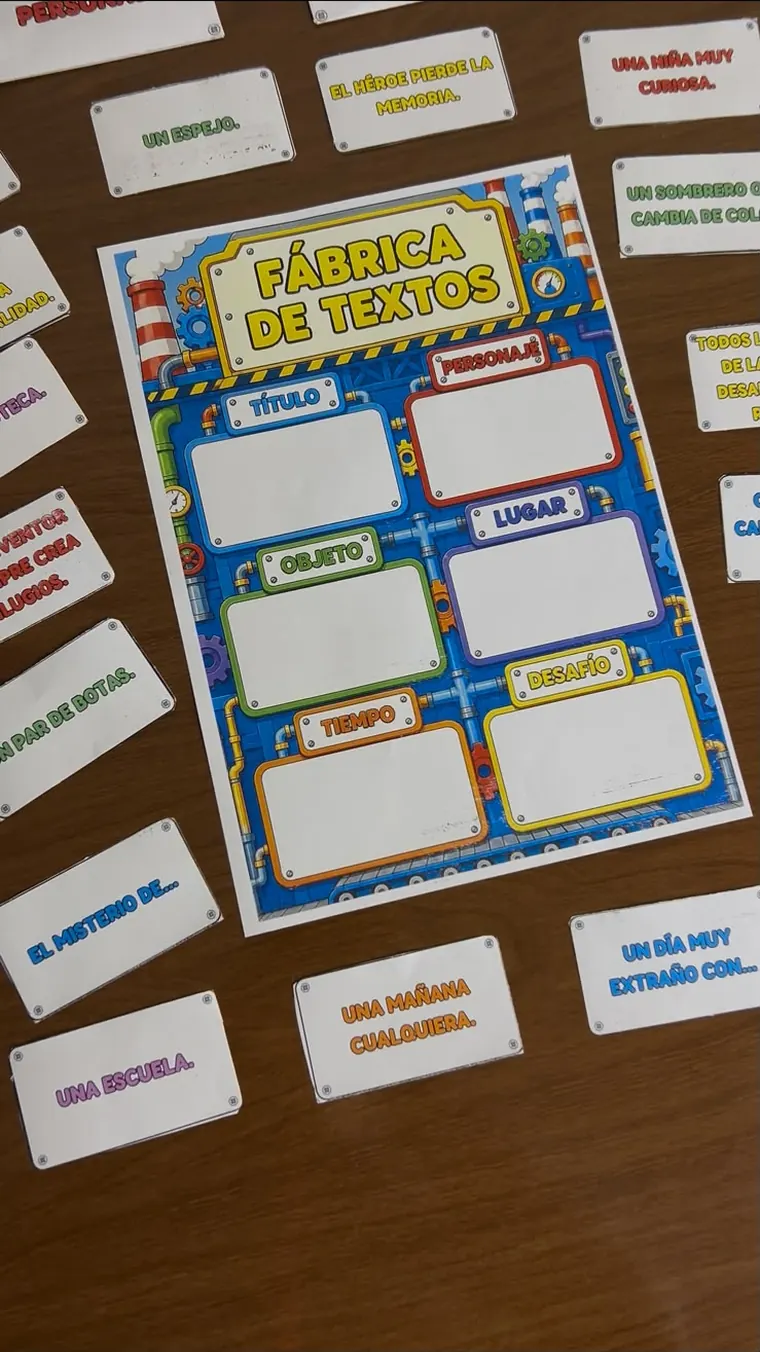Tarjetas repartidas sobre la mesa alrededor del panel